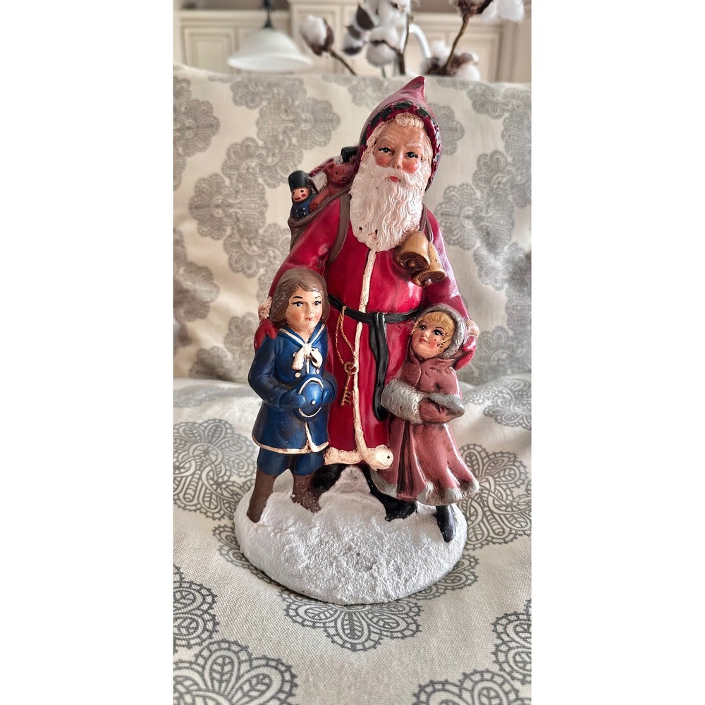 Victorian Santa Claus with Children Figurine‎ Brown 88 Ceramic Christmas Decor
